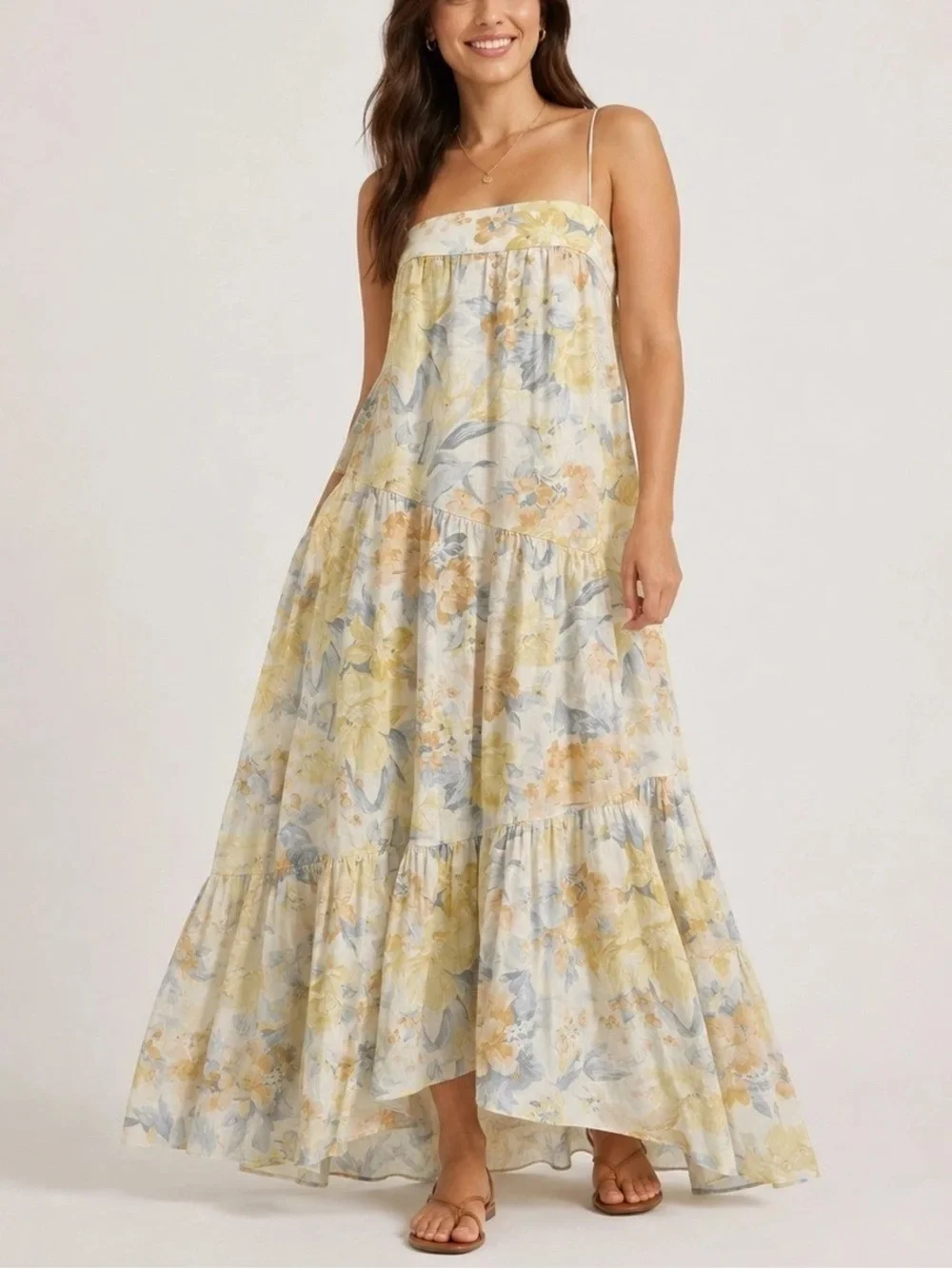 Abercrombie & Fitch Yellow Floral Spaghetti-Strap Maxi Dress